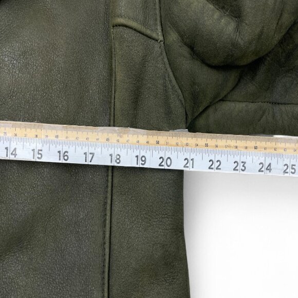 Wolff  Canada Shearling Sheepskin Olive Green Leather Fur Coat Jacket Women's L - Picture 10 of 12